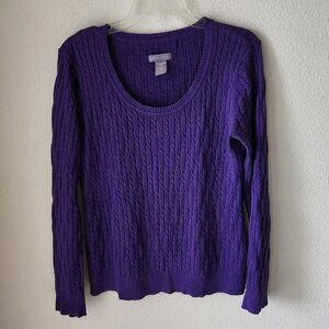 Laura Scott Purple Cable Knit Sweater Sz M preppy academia minimalist
